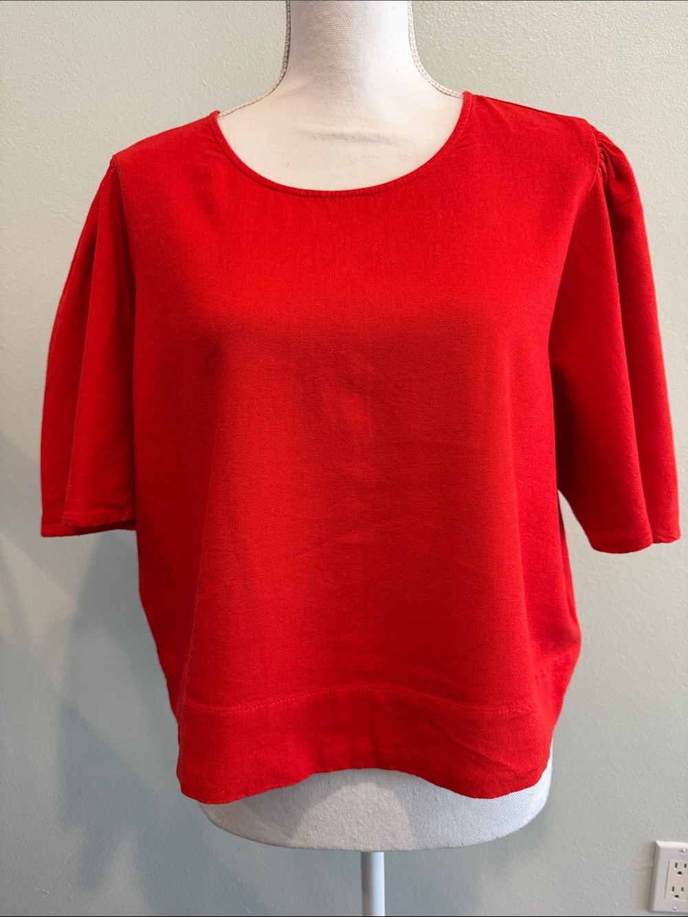 DINKY LINEN Red Women's Short Sleeve Knit Top SIZE XLarge
